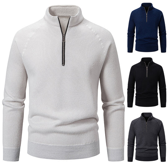 Herren Feinstrick-Halbzip-Pullover mit Stehkragen und schmaler Passform Nord Taschen