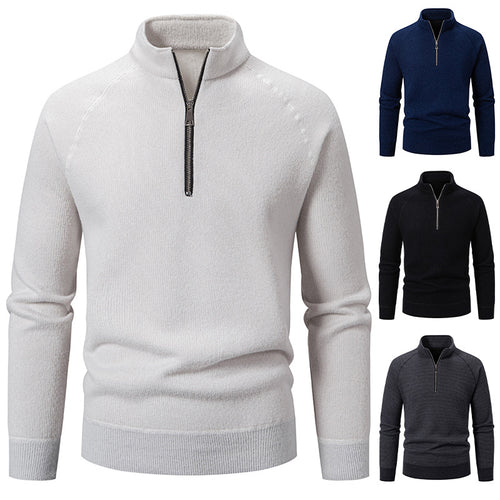 Herren Feinstrick-Halbzip-Pullover mit Stehkragen und schmaler Passform Nord Taschen