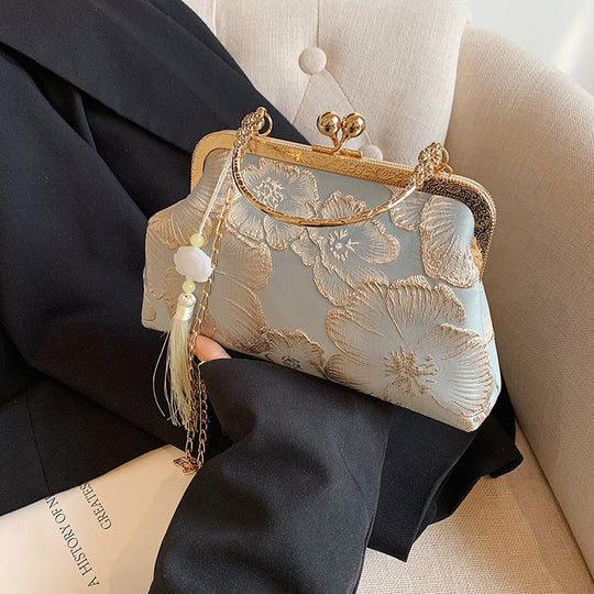Damen elegante Handtasche mit floralem Design und glamourösem Kettenverschluss Nord Taschen