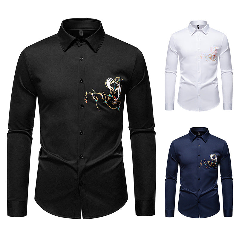 Herren Slim-Fit Businesshemd mit aufwendiger Bruststickerei und Kentkragen Nord Taschen