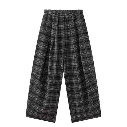 Damen Weite karierte Palazzo-Hose mit Bundfalten und elastischem Bund Nord Taschen