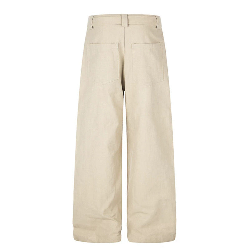 Damen Hochgeschnittene Leinen-Weitebein-Hose mit Knopfleiste, Bindegürtel und Bundfalten Nord Taschen