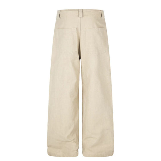 Damen Hochgeschnittene Leinen-Weitebein-Hose mit Knopfleiste, Bindegürtel und Bundfalten Nord Taschen