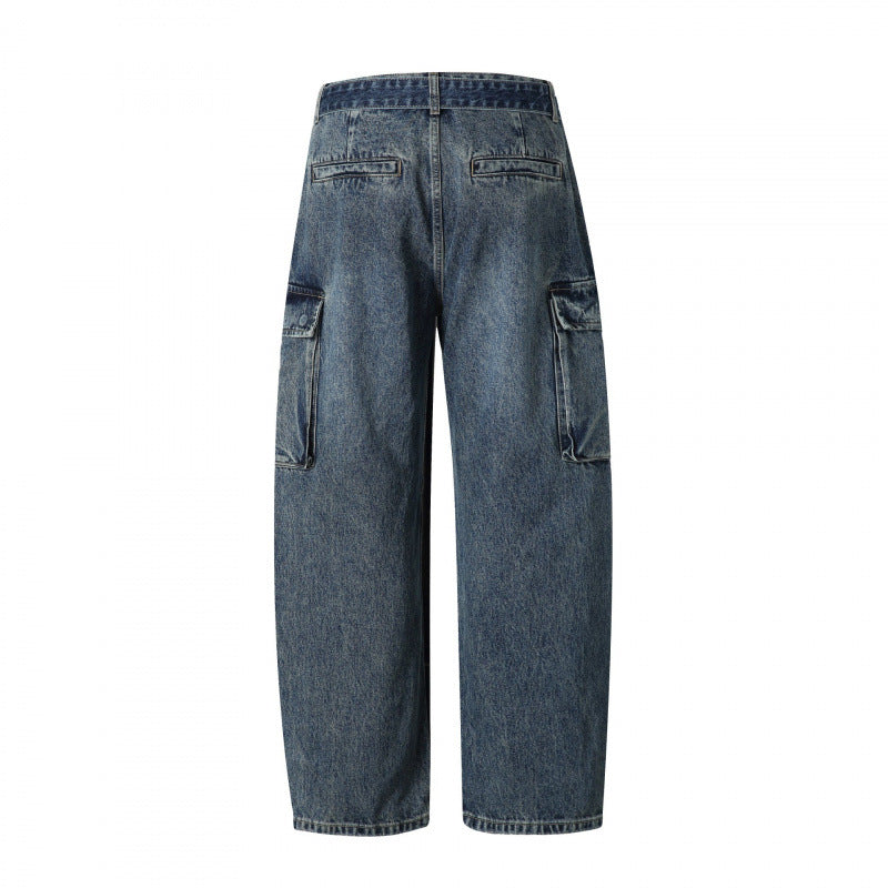 Damen Cargo-Jeans mit hohem Bund, weitem Relaxed-Fit und abnehmbarem Denim-Gürtel Nord Taschen
