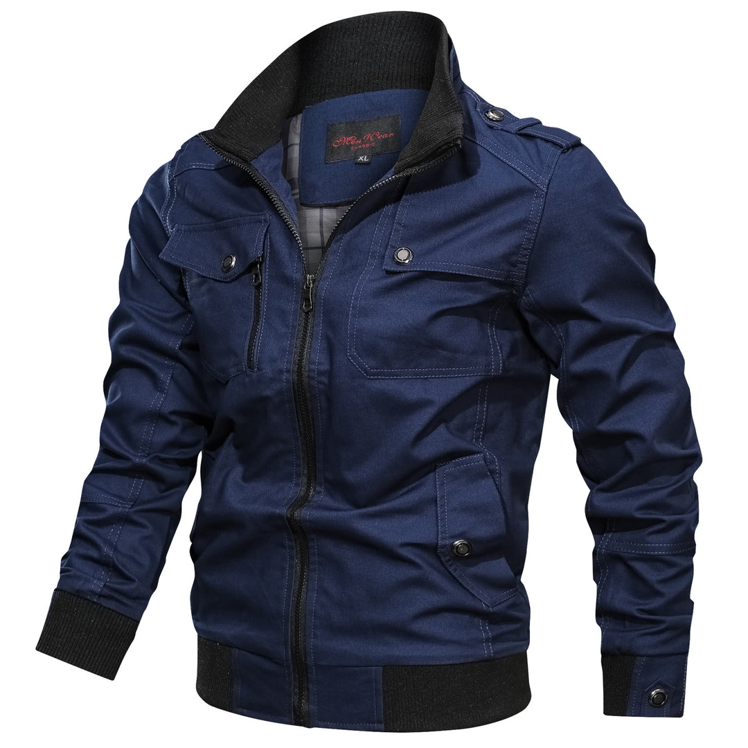 Herren Canvas-Fieldjacke im Bomberstil mit Rippsaum, Stehkragen und Utility-Taschen Nord Taschen
