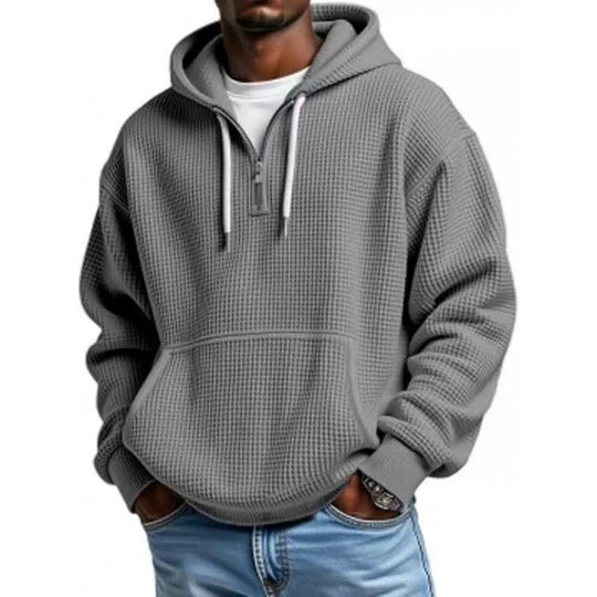 Herren Waffelstruktur-Hoodie mit halbem Reißverschluss und Kängurutasche Nord Taschen
