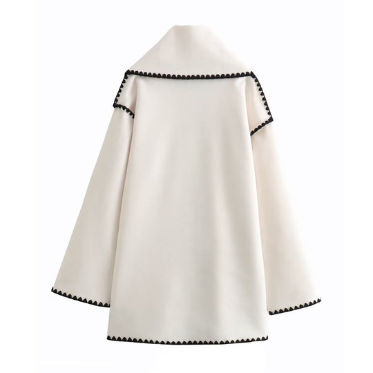 Damen Cape-Mantel mit angesetztem Fransen-Schal und Zier-Zickzacknaht Nord Taschen