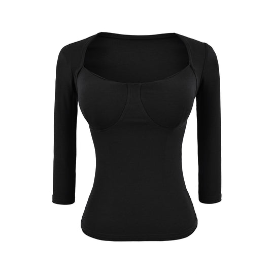 Damen Figurnahes Langarm-Top mit integrierter Bustier‑Kontur und quadratischem Ausschnitt Nord Taschen
