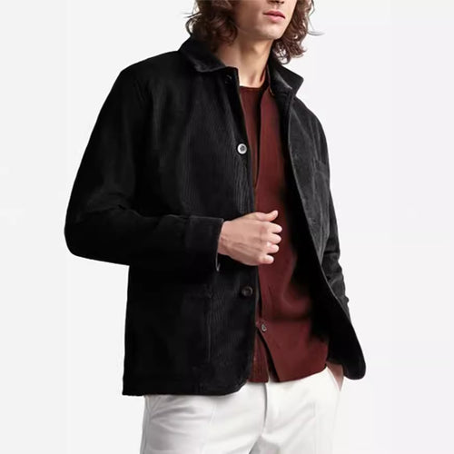 Herren Cord-Workerjacke mit Hemdkragen und aufgesetzten Taschen Nord Taschen