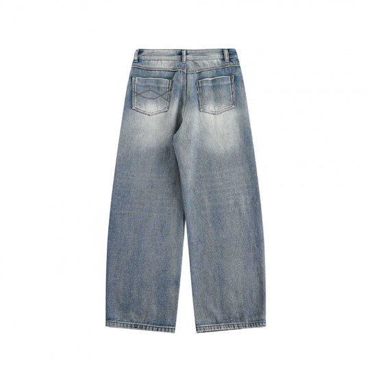 Damen Highwaist Weite Jeanshose im Vintage-Washed-Look mit weitem Bein Nord Taschen