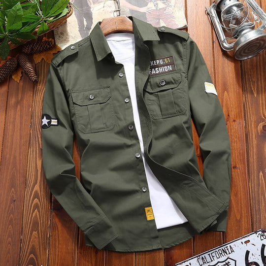 Herren Utility-Hemdjacke mit Brusttaschen, Schulterklappen und Badge-Applikationen Nord Taschen