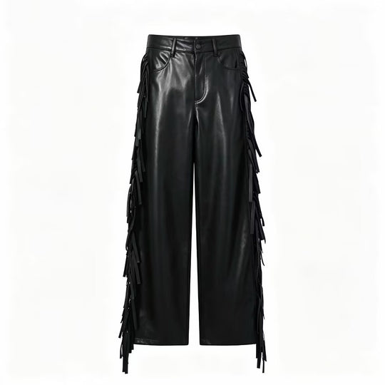 Damen Weite Kunstleder-Culotte mit seitlichen Fransen Nord Taschen