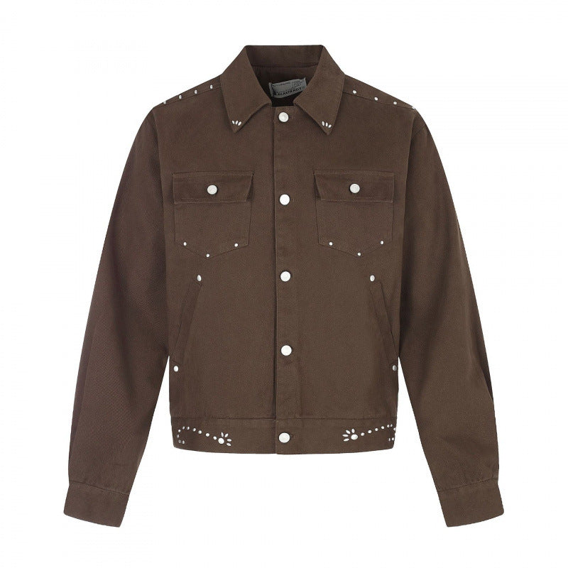 Herren Kurz geschnittene Canvas-Blousonjacke mit Nietenbesatz und Pattentaschen Nord Taschen