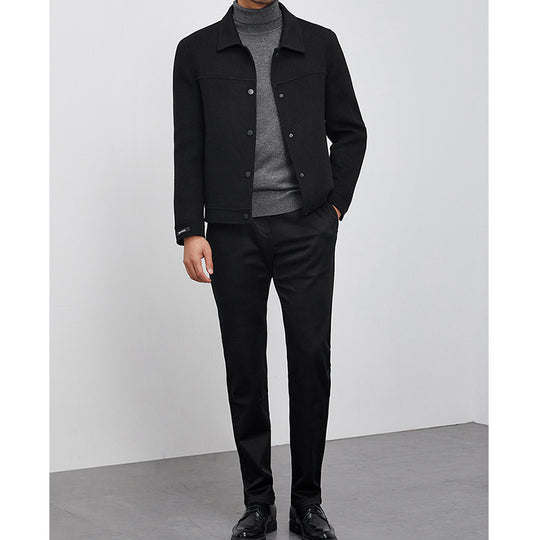 Herren Kastenförmige Wollmix-Blousonjacke mit verdeckter Druckknopfblende und Eingrifftaschen Nord Taschen
