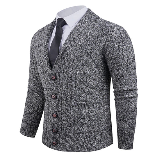 Herren Strickcardigan mit Schalkragen, Zopfmuster, aufgesetzten Taschen und Knopfleiste Nord Taschen