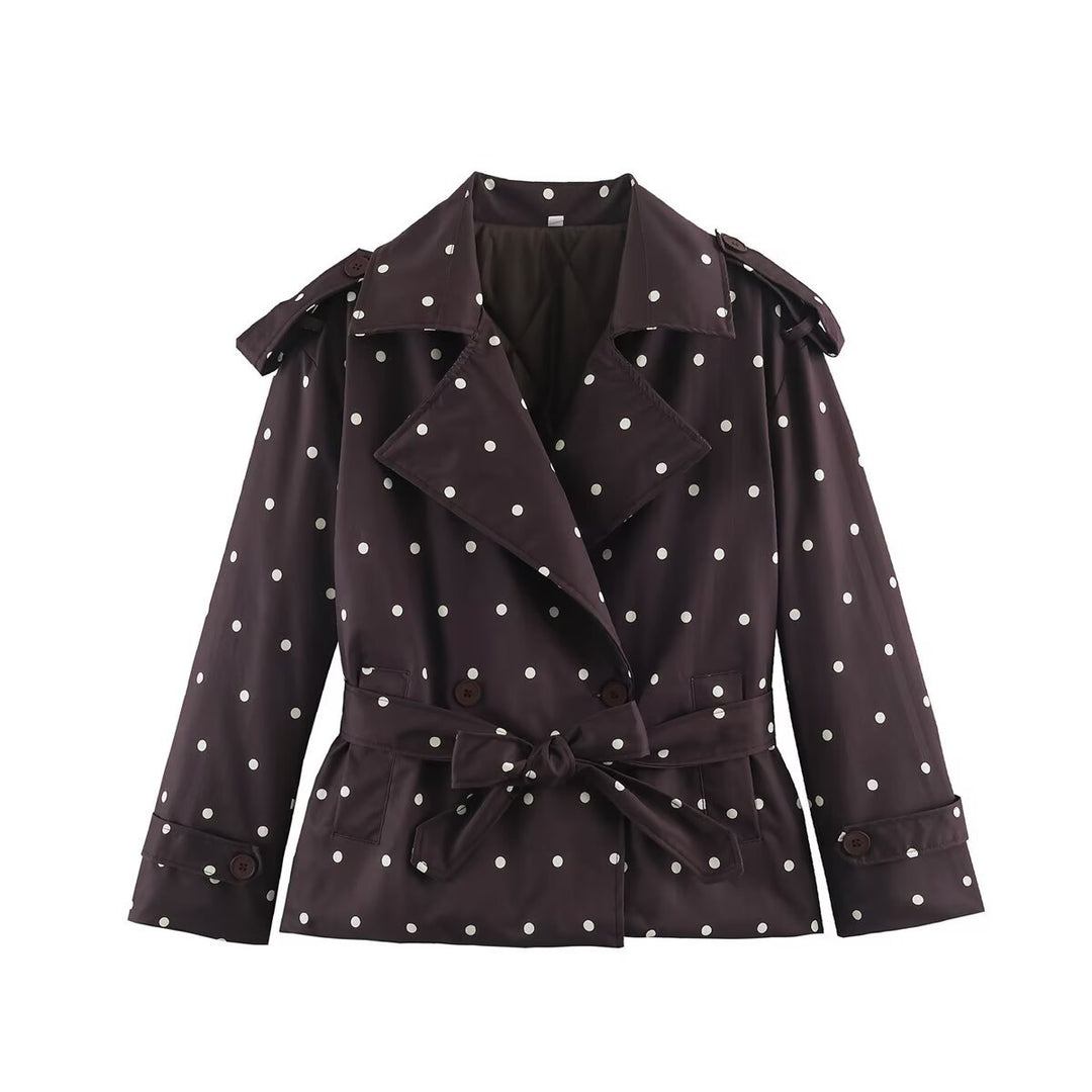 Damen Kurztrenchjacke im Karo-Look mit Taillengurt, Schulterriegeln und gesteppter Innenfütterung Nord Taschen