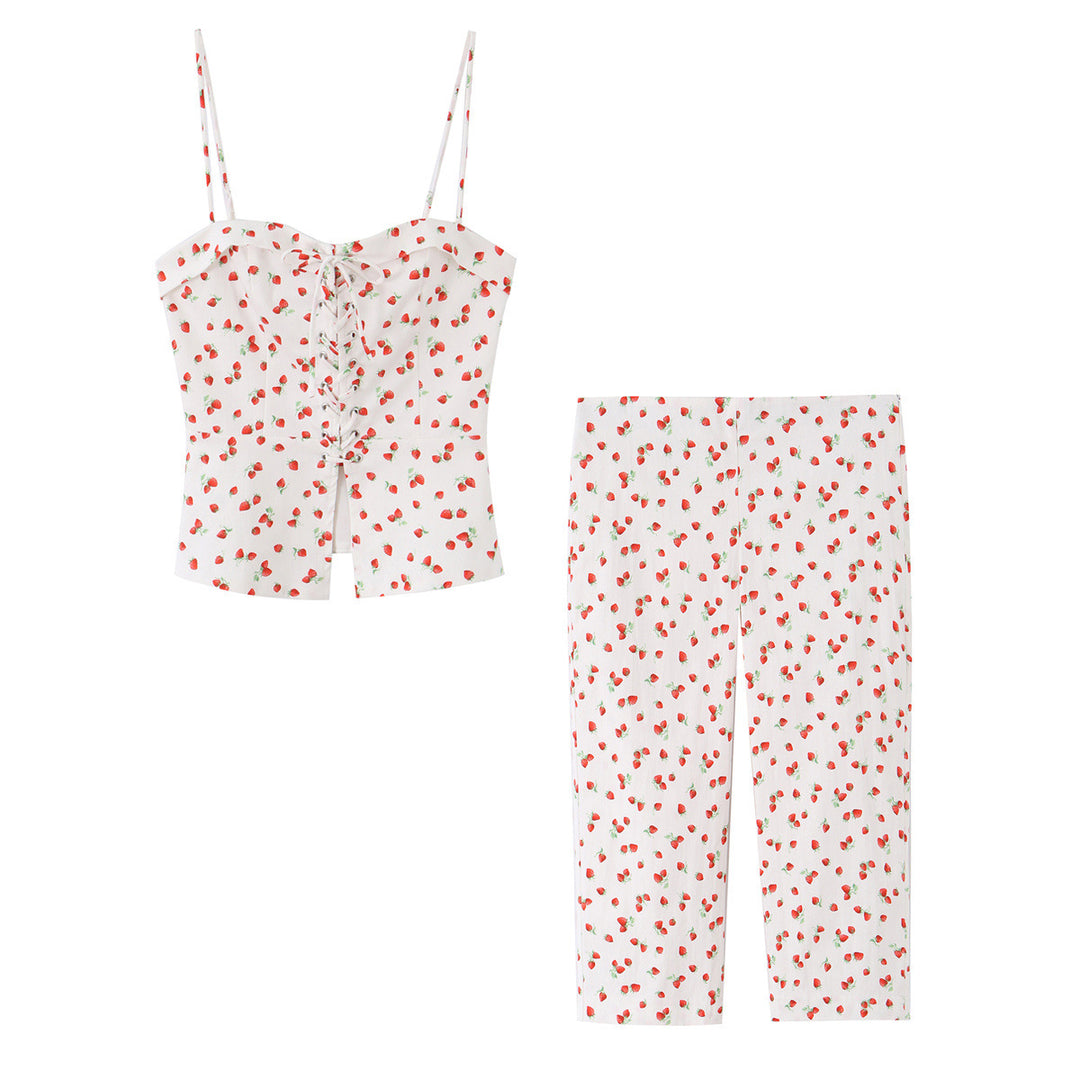 Damen Highwaist Cropped-Hose mit Erdbeer-Print und geradem Bein Nord Taschen