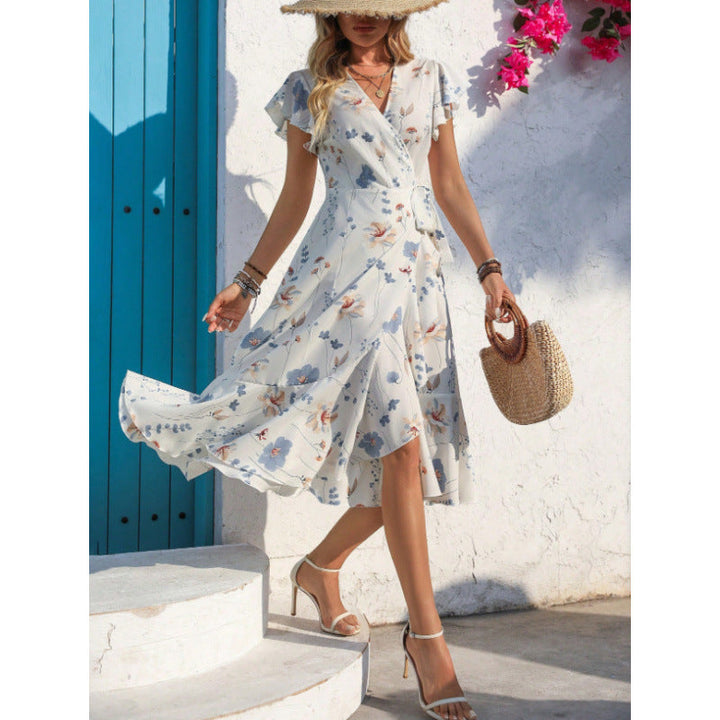 Damen Wickelkleid mit floralem Muster und fließendem Saum Nord Taschen
