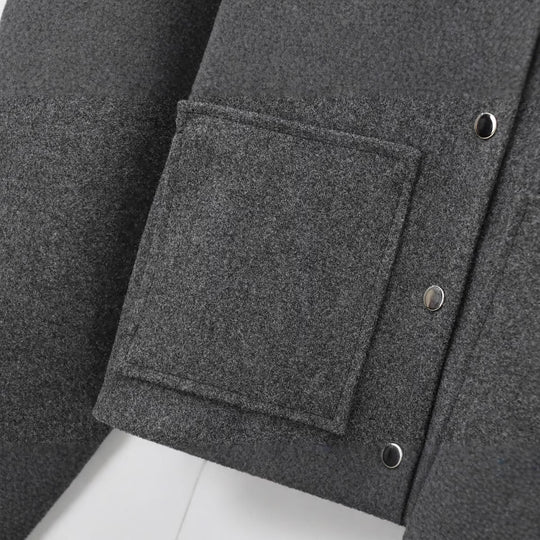 Damen Cropped Wollmix‑Jacke im Boxy‑Schnitt mit Stehkragen und aufgesetzten Taschen Nord Taschen
