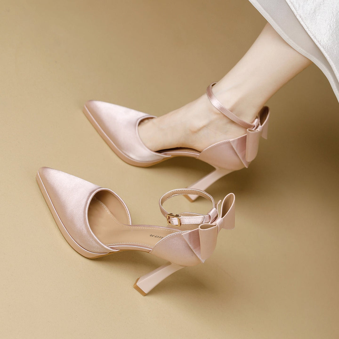 Damen elegante Satin-Pumps mit verspieltem Schleifen-Detail - Arvani