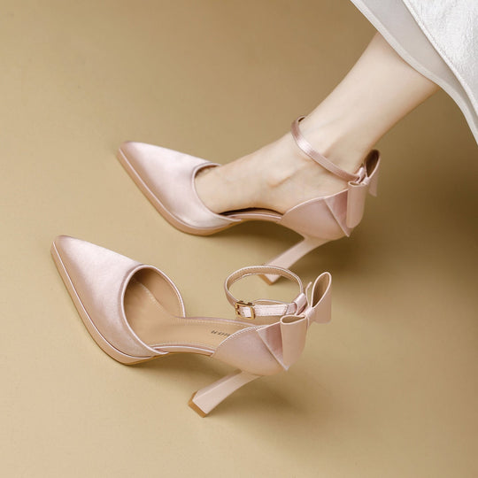 Damen elegante Satin-Pumps mit verspieltem Schleifen-Detail - Arvani