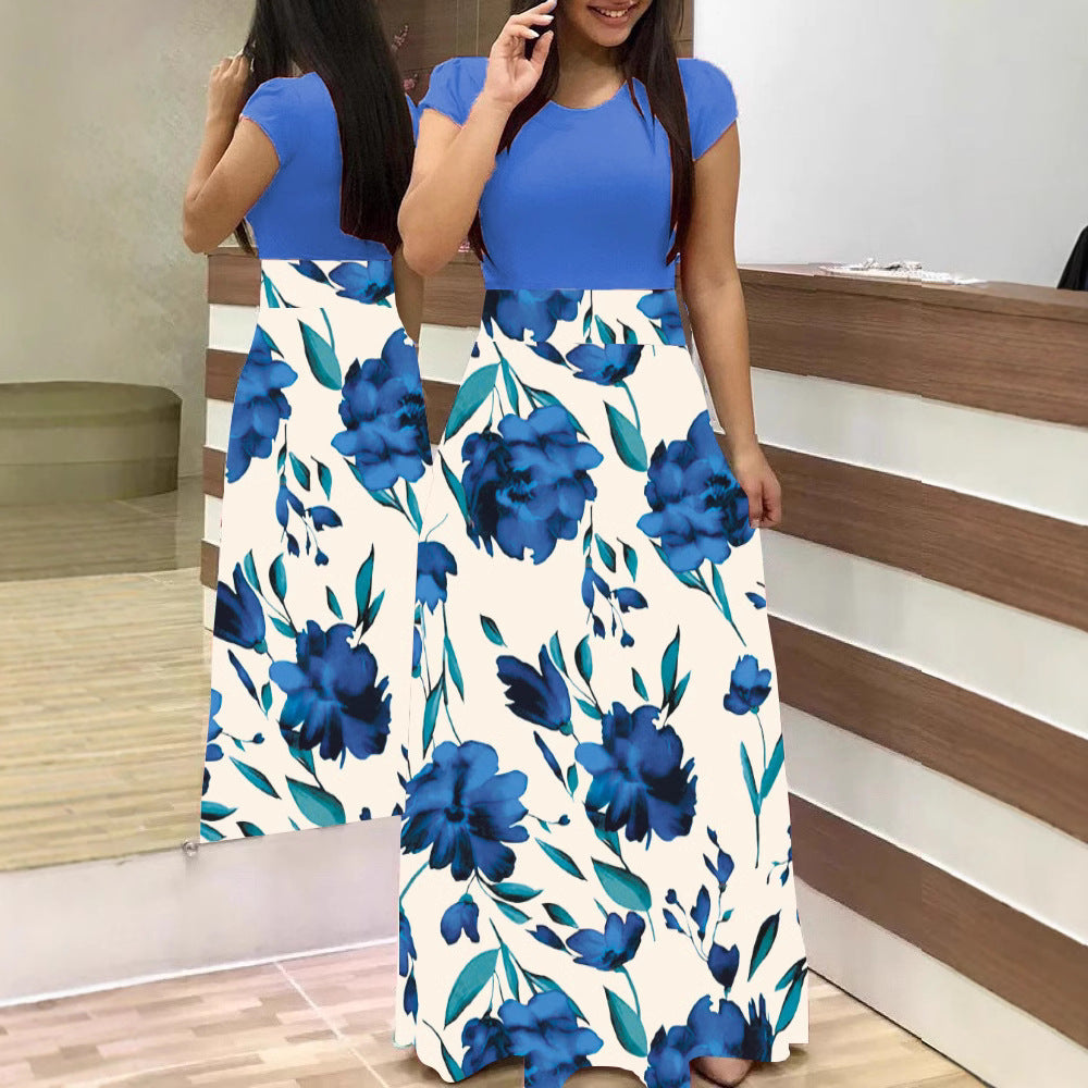 Damen Zweiteilig wirkendes Maxikleid mit figurbetontem Jersey-Oberteil und weitem Blumenrock Nord Taschen