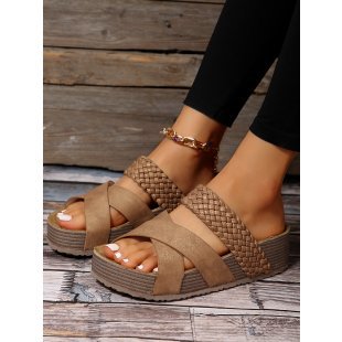 Damen Plattform-Sandalen mit geflochtenen Riemen und ergonomischer Fußbettgestaltung