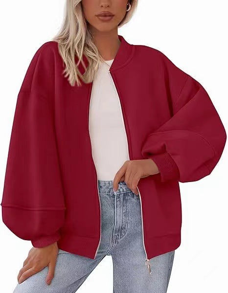 Damen Oversize Bomberjacke mit Ballonärmeln und durchgehendem Reißverschluss Nord Taschen
