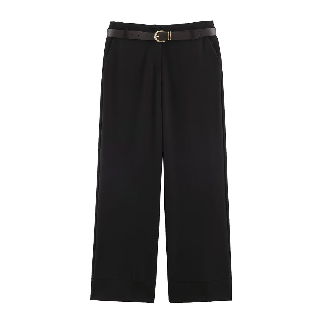 Damen Hochtaillierte Culottehose mit weitem Bein, Bügelfalte und Umschlagsaum Nord Taschen
