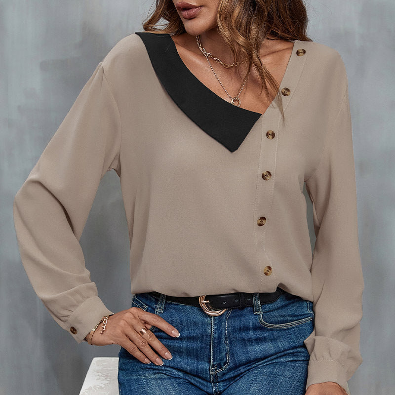 Damen Elegante Bluse mit asymmetrischem Kragen und Knopfdetails Nord Taschen