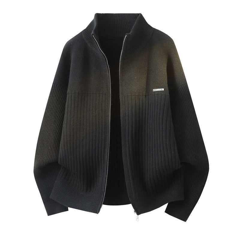 Unisex Oversize Strick-Cardigan mit Stehkragen, durchgehendem Reißverschluss & Struktur-Rippstrick Nord Taschen