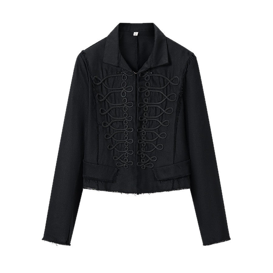 Damen Kurze militärisch inspirierte Jacke mit Zierkordeln und fransigem Saum Nord Taschen