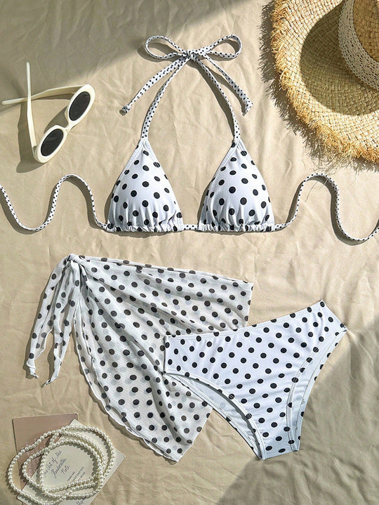Damen Triangel-Bikini mit verspieltem Polka-Dots-Muster und ergänzt durch einen eleganten Wickelrock Nord Taschen