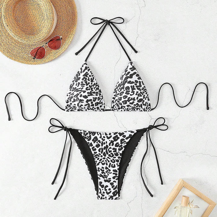 Damen Triangel-Bikini-Set mit verstellbaren BindNord Taschenändern und animalischem Design