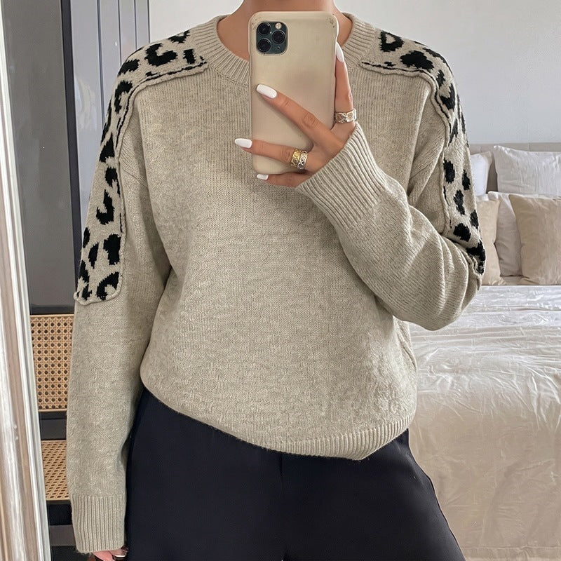 Damen Oversize Strickpullover mit Leo-Jacquard-Schultereinsätzen Nord Taschen