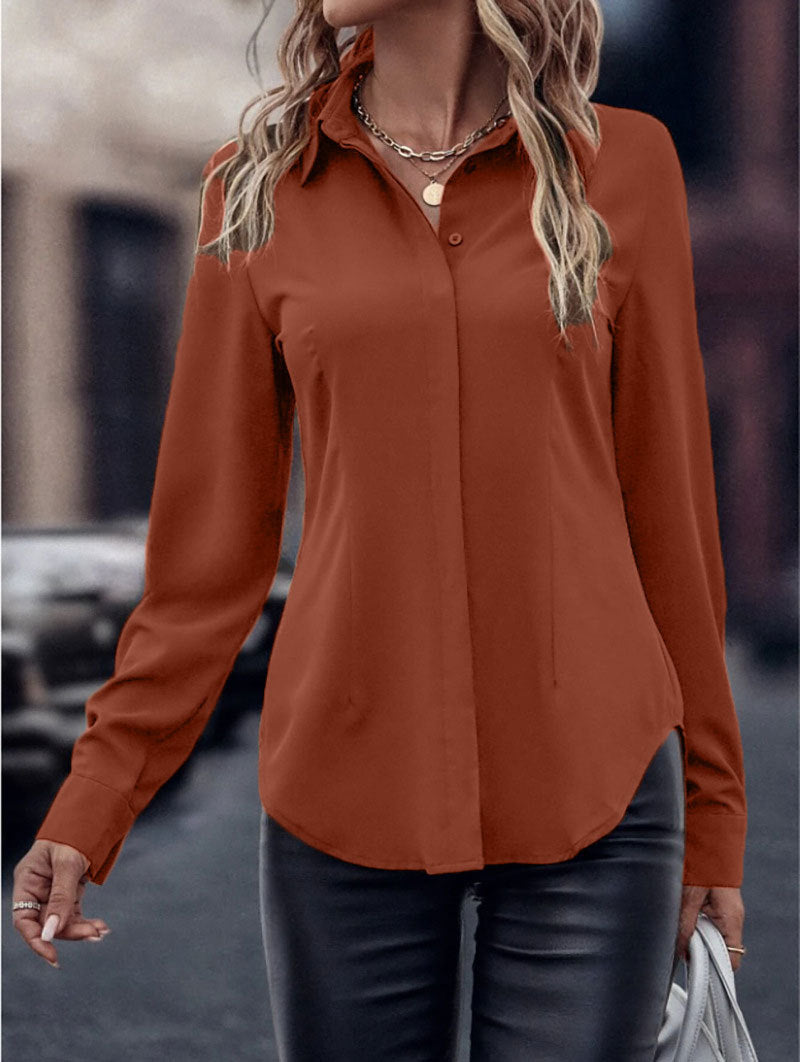 Damen elegante Satinbluse mit klassischem Kragen und zeitlosem Schnitt