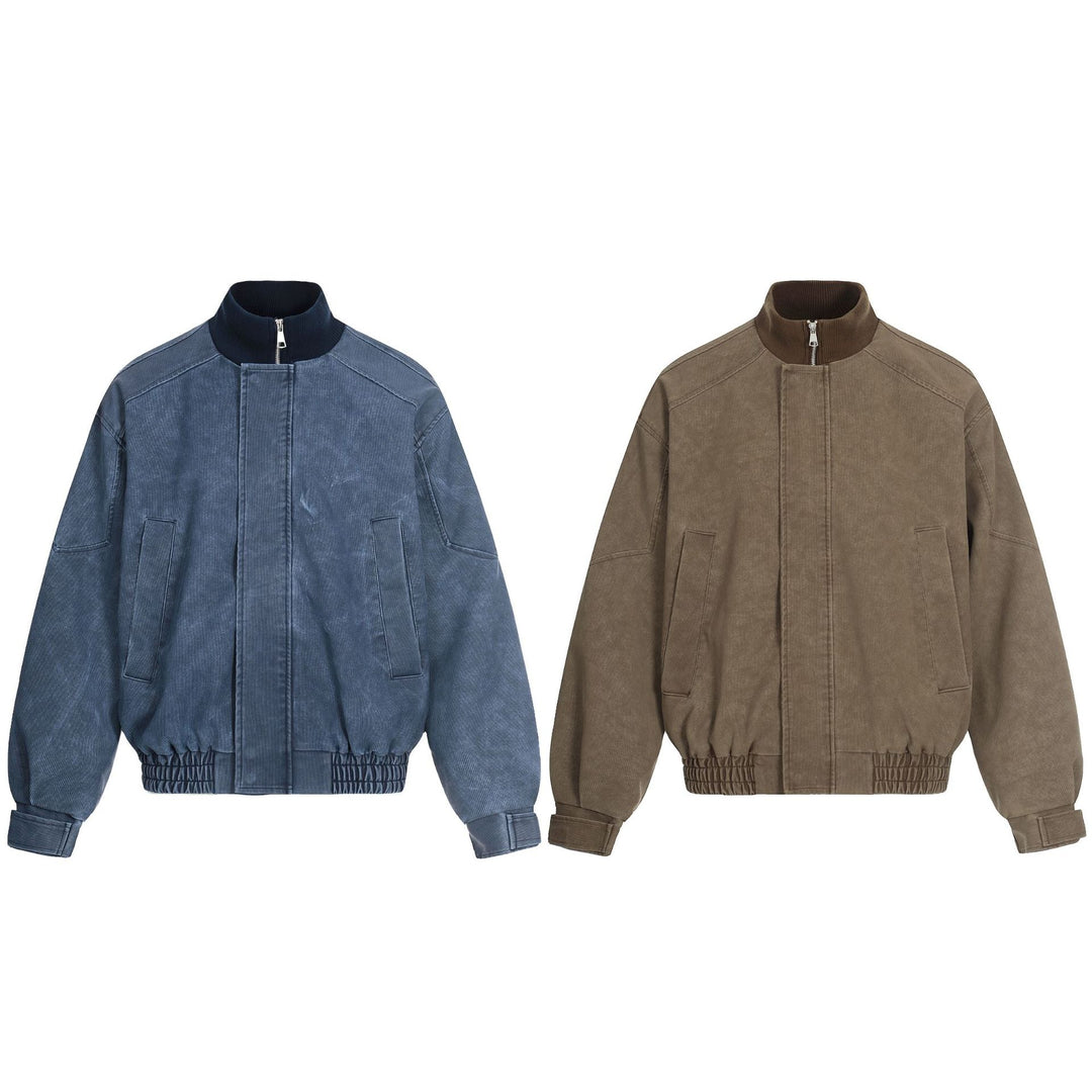 Herren Kurzboxy Blouson aus Cordstoff mit hohem Rippkragen und elastischem Saum Nord Taschen
