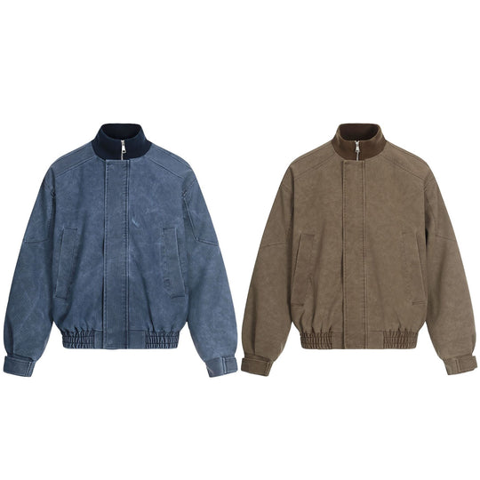 Herren Kurzboxy Blouson aus Cordstoff mit hohem Rippkragen und elastischem Saum Nord Taschen