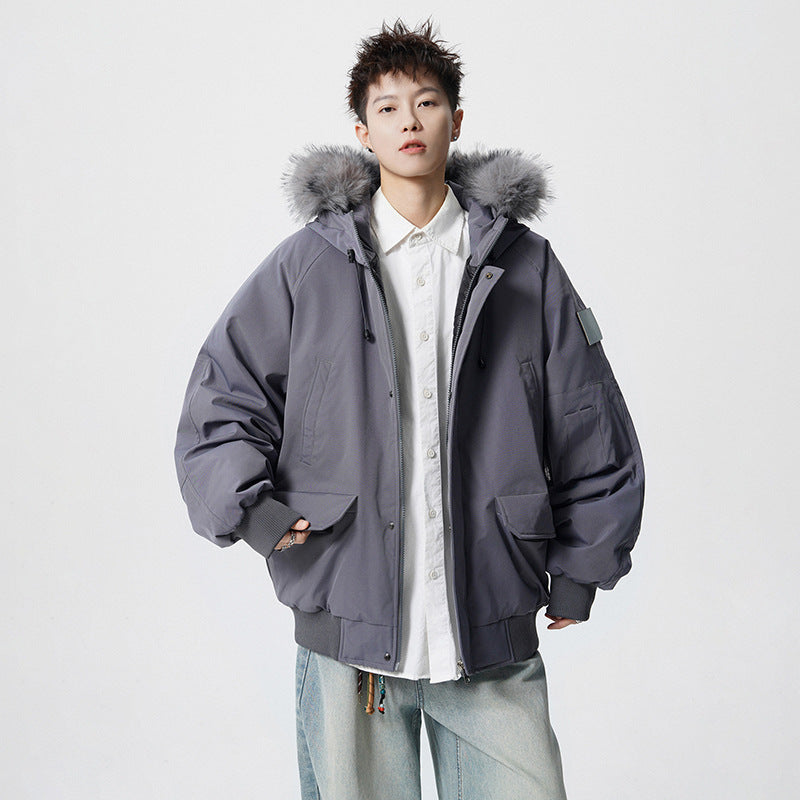 Herren Wattierter Oversize-Parka mit Kunstfellkapuze und Utility-Taschen Nord Taschen