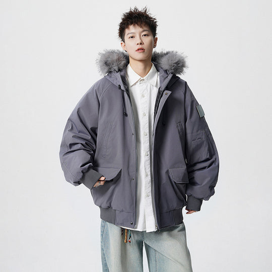 Herren Wattierter Oversize-Parka mit Kunstfellkapuze und Utility-Taschen Nord Taschen