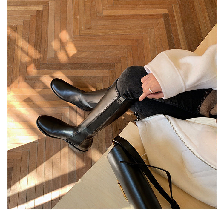 Damen kniehohe Chelsea-Stiefel aus Leder mit Elastikeinsatz Nord Taschen