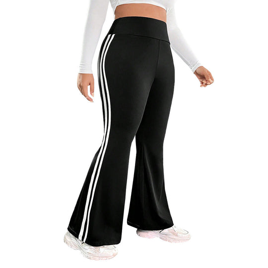 Damen Sportliche Flared Leggings mit elastischem hohen Bund und seitlichen Streifen Nord Taschen