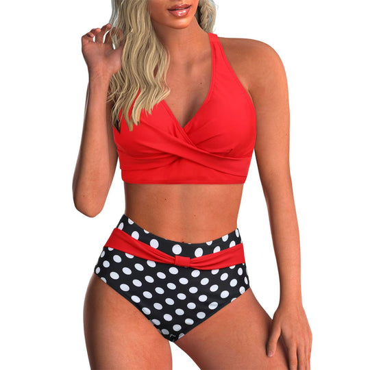 Damen Hochtailliertes Bikini-Set mit modischem Wickeloberteil