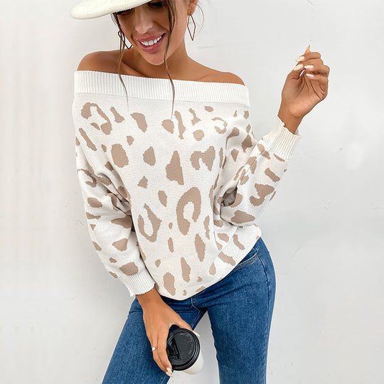 Damen Verspielt geschnittener Pullover mit Leopardenmuster Nord Taschen