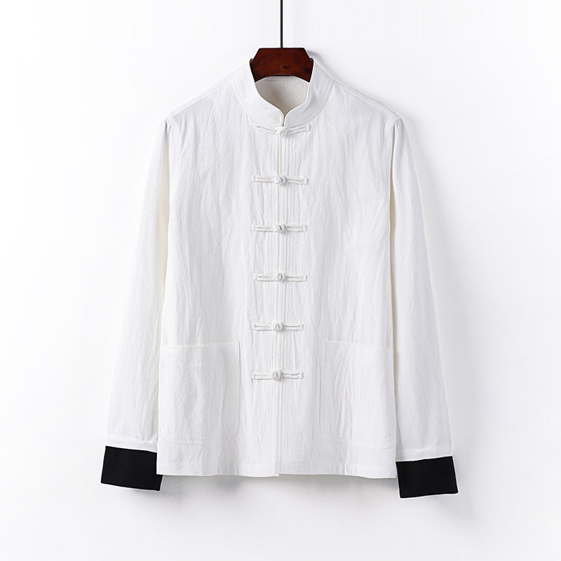 Herren Traditionelle chinesische Tang-Jacke mit Stehkragen und Knotenverschlüssen Nord Taschen