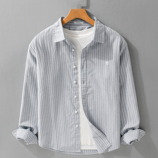 Herren Gestreiftes Layering-Hemd aus feinem Oxford-Baumwollstoff mit entspanntem Schnitt Nord Taschen