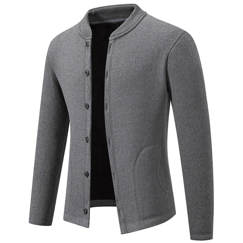 Herren Stehkragen-Strickjacke mit Knopfleiste und leichtem Wollmix Nord Taschen