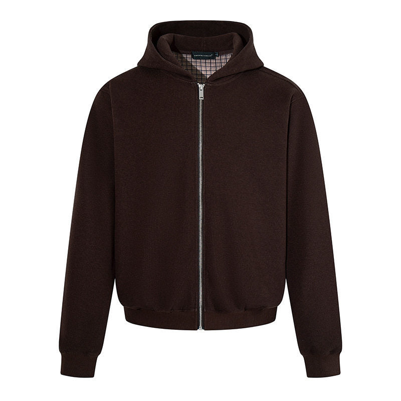 Herren Kapuzen‑Sweatjacke mit karierter Kapuzenfütterung, Metallreißverschluss und geripptem Saum Nord Taschen
