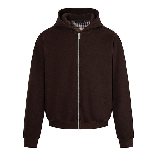 Herren Kapuzen‑Sweatjacke mit karierter Kapuzenfütterung, Metallreißverschluss und geripptem Saum Nord Taschen