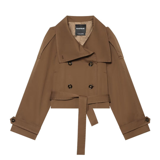 Damen Kurz-Trenchjacke im Cropped‑Schnitt mit doppelreihiger Knopfleiste und Taillengürtel Nord Taschen